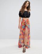 Prettylittlething Chiffon Tropical Print Maxi Skirt - Multi