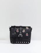 Bershka Embroidered Chain Detail Bag In Black - Black