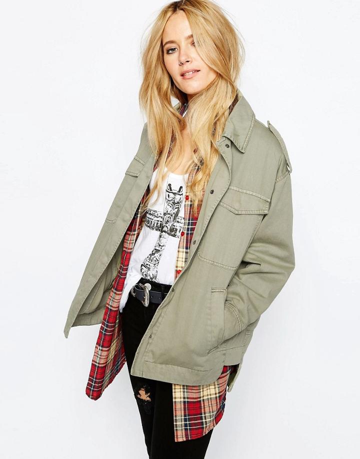 Asos Washed Shacket - Khaki