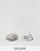 Designb London Feather & Triangle Ring In 2 Pack Exclusive To Asos - S