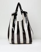 Asos Knot Handle Sequin Stripe Shopper Bag - Multi