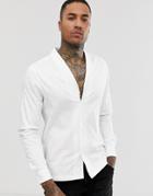 Asos Design Regular Fit Sateen Smart Shirt With Shawl Collar On White - White