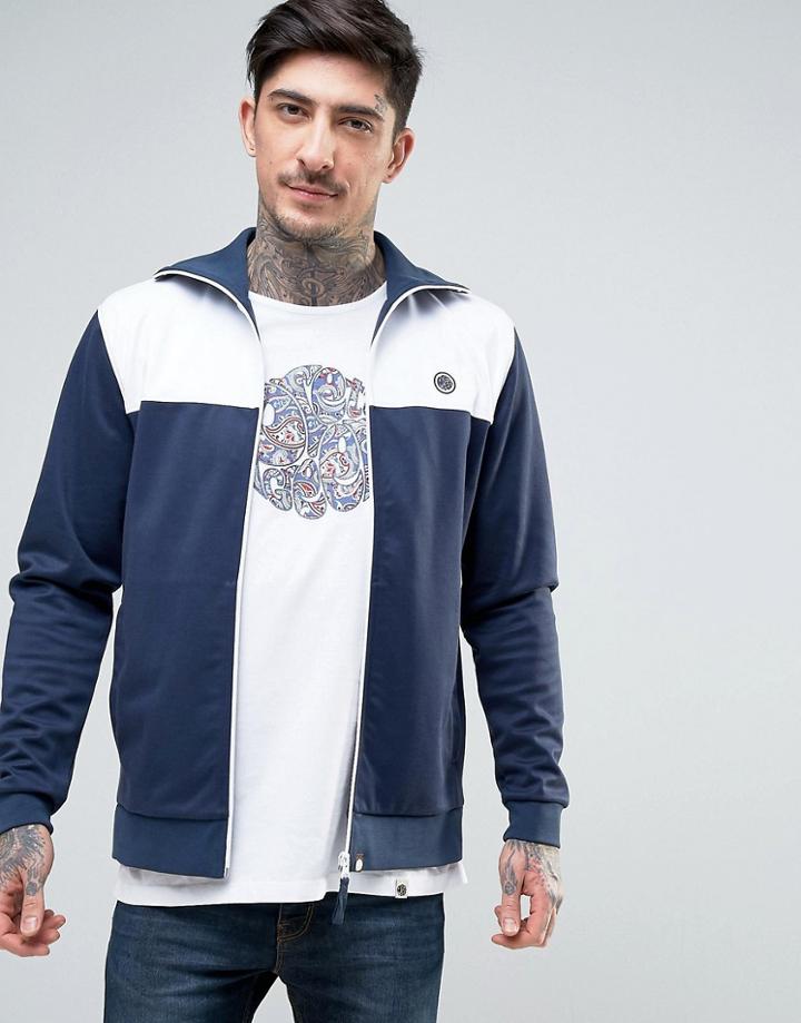 Pretty Green Edzell Tricot Track Top Slim Fit In Navy/white - Navy