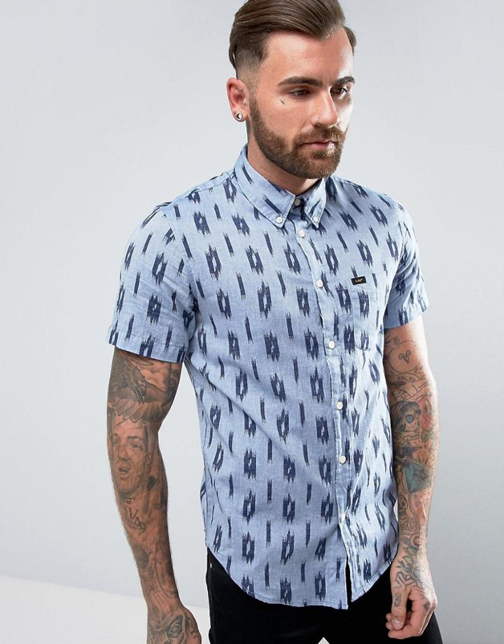 Lee Ikat Button Down Regular Fit Short Sleeved Shirt - Blue