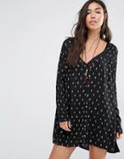 Billabong Dress With Long Sleeves And Button Front In Mini Print - Black