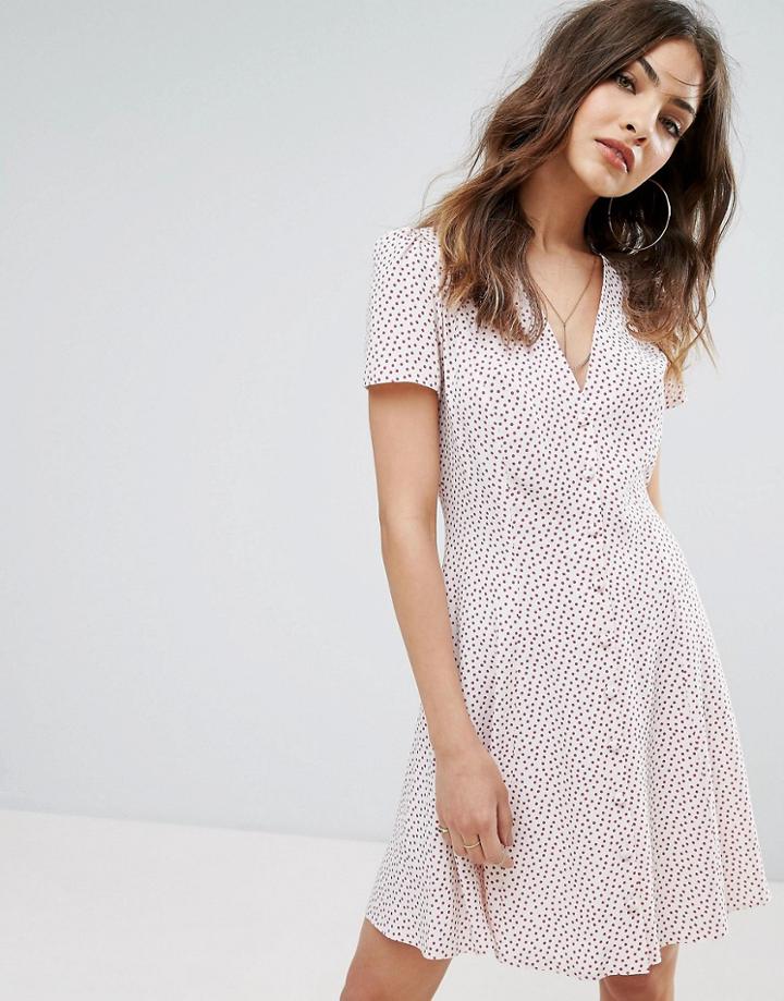 Nobody's Child Button Front Mini Dress In Polka Dot - White