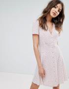 Nobody's Child Button Front Mini Dress In Polka Dot - White