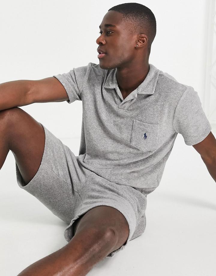 Polo Ralph Lauren Icon Logo Pocket Cotton Terry Polo In Gray Heather - Part Of A Set