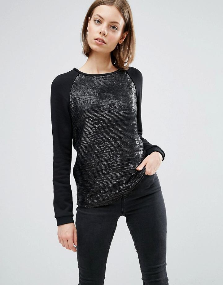 See U Soon Sweatshirt With Sequin Front - Black