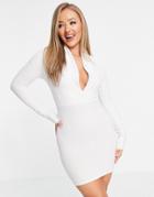 Femme Luxe Extreme Plunge Mini Body-conscious Dress In White