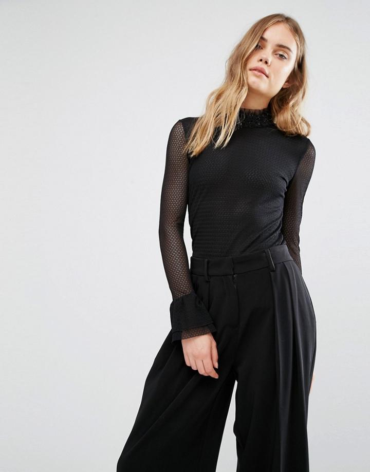 Gestuz Lace Embellished Collar Top - Black