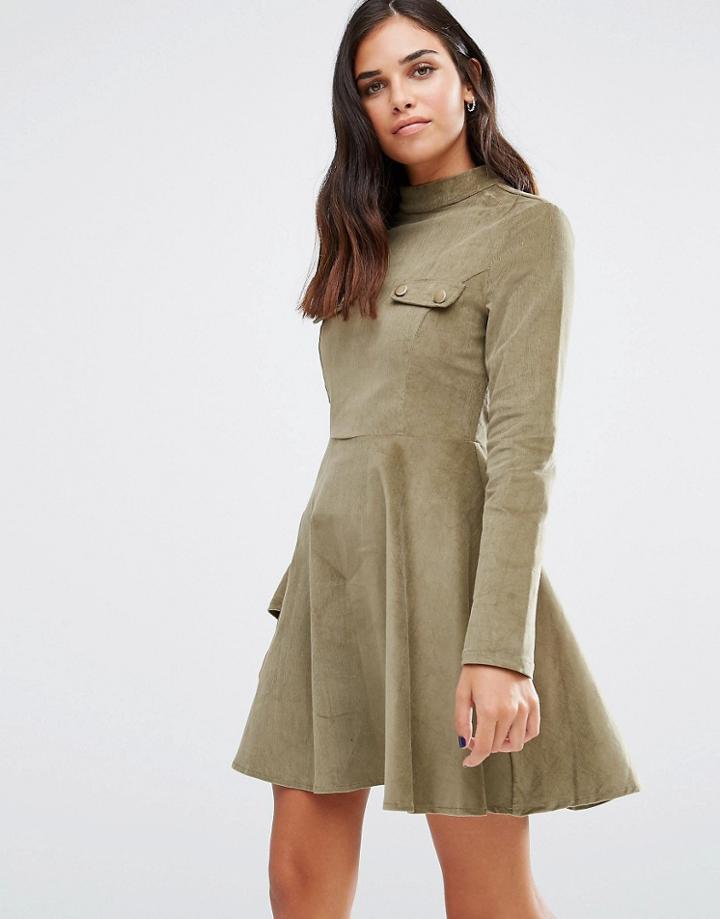 Love & Other Things High Neck Long Sleeve Skater Dress With Pockets - Green