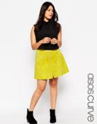 Asos Curve A-line Skirt In Suede With Zip Detail - Chartreuse