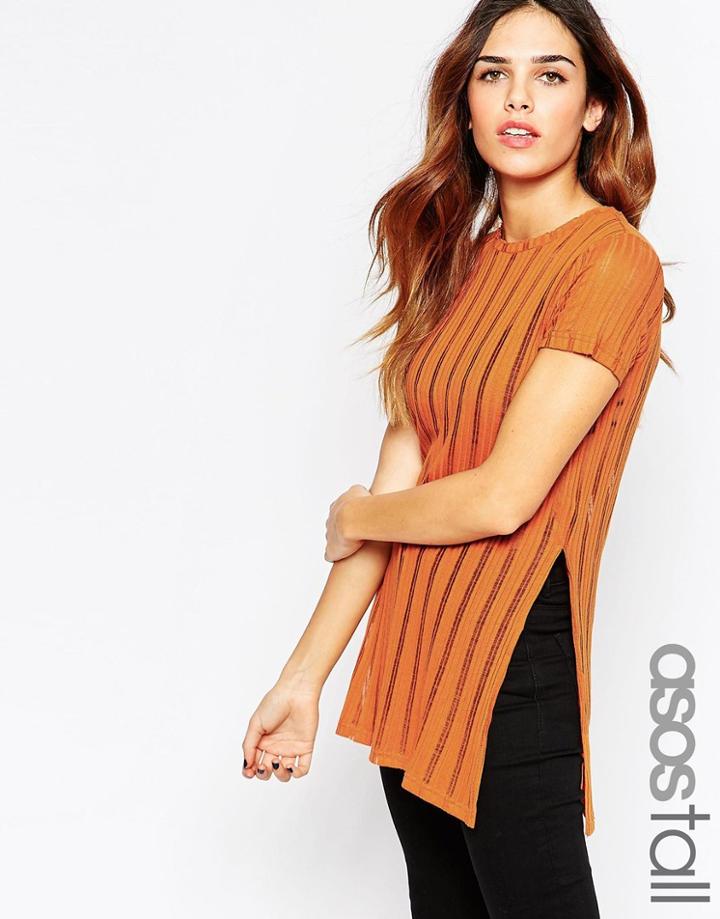 Asos Tall Tunic With Split Sides In Laddered Fabric - Gray $18.00