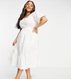 Vero Moda Curve Organic Cotton Embroidered Midi Cotton Smock Dress In White-multi