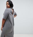 Asos Design Curve Super Soft Midi T-shirt Dress With Open Back - Gray