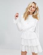 Moon River Tiered Pleat Dress - White