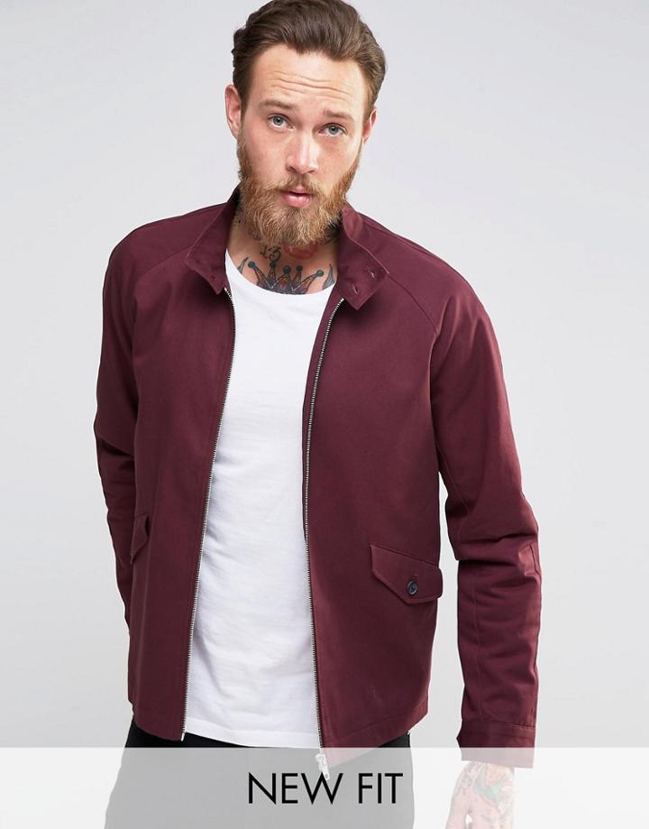Asos Harrington Jacket With Funnel Neck In Burgundy - Red