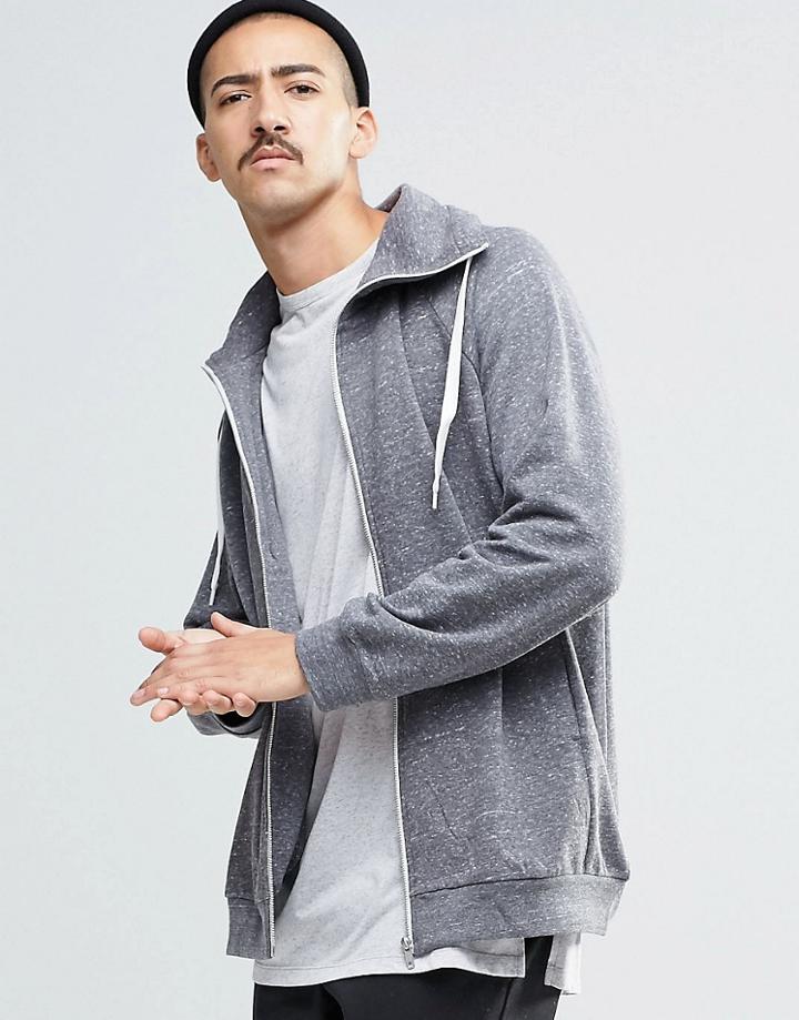 Weekday Pod Zip Thru Hoodie Sweat In Grey Melange - Gray Melange