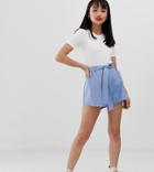 Glamorous Petite Smart Shorts With Tie Belt-blue