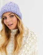 Asos Design Chunky Knit Beanie In Lilac