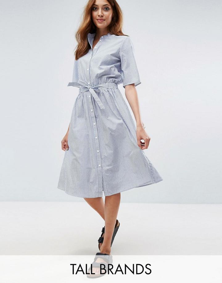 Vero Moda Tall Pinstripe Belted Shirt Dress - Multi