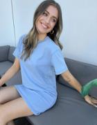 Pull & Bear T-shirt Dress In Washed Blue-blues