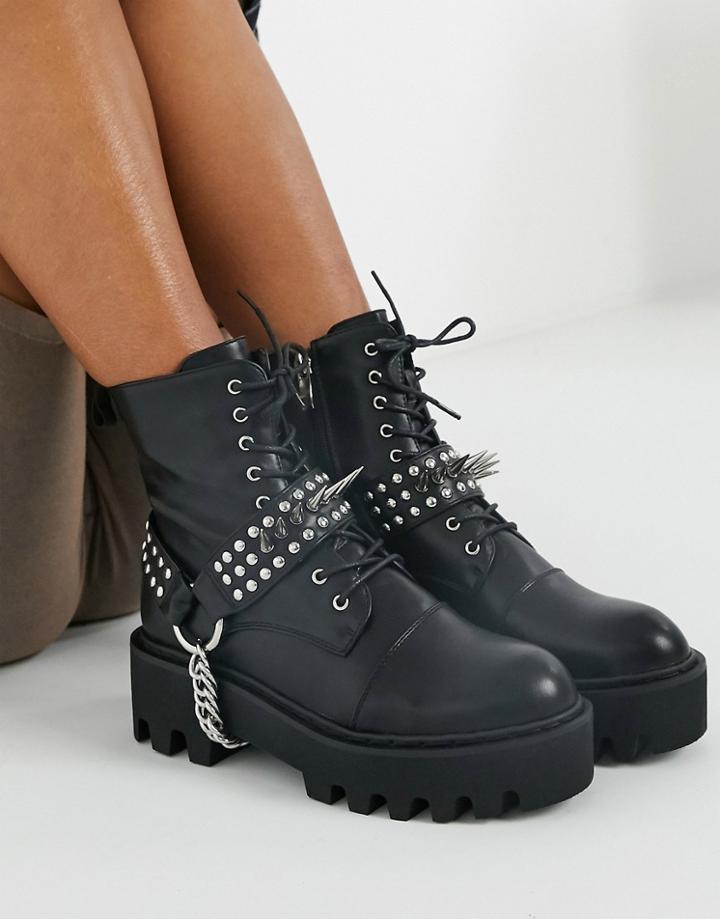 Lamoda Deviant Lace Up Boots With Studded Harness In Black