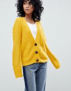 Asos Knitted Cardigan In Oversized Rib With Buttons - Yellow