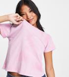 Asos Design Petite Shrunken T-shirt In Tie Dye With Ride The Wave Graphic Print-pink