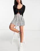 Stradivarius Pleated Tennis Mini Skirt In Black Check