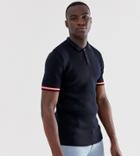 Asos Design Tall Muscle Fit Ribbed Polo In Navy With Tipping - Navy