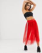 Adidas Sleek Pleated Tulle Skirt In Red - Red