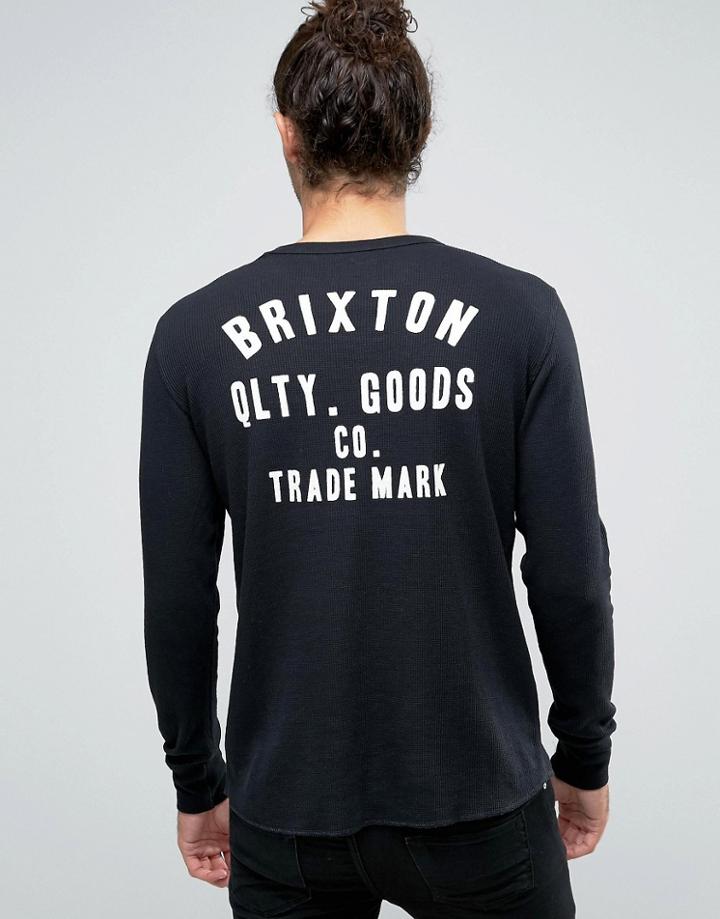 Brixton Woodburn Long Sleeve T-shirt In Waffle With Logo Back Print - Black