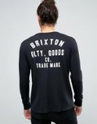 Brixton Woodburn Long Sleeve T-shirt In Waffle With Logo Back Print - Black