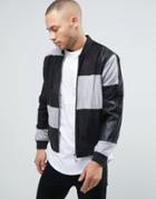 Religion Faux Suede And Leather Patchwork Bomber - Gray