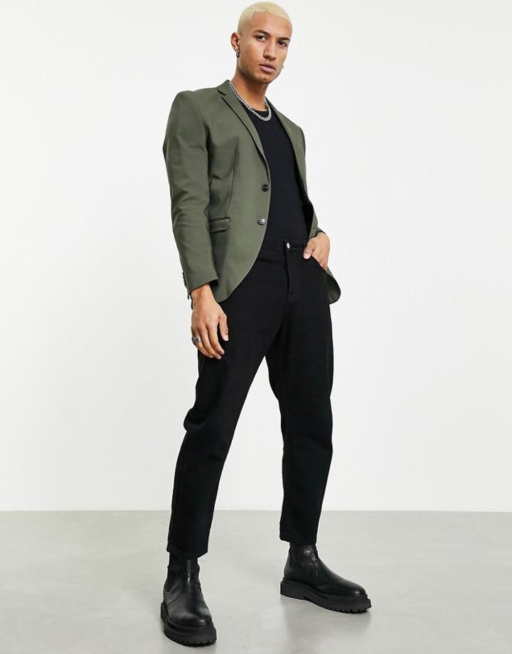 Jack & Jones Premium Slim Fit Sateen Suit Jacket In Green