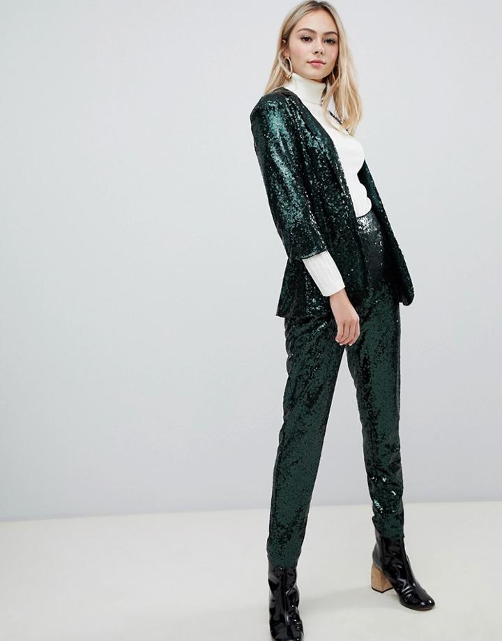 Outrageous Fortune Sequin Cigarette Pants Two-piece In Emerald Green