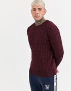 Siksilk Muscle Fit Curved Hem Sweater In Cable Knit-red