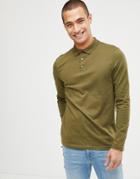 Asos Design Long Sleeve Polo In Jersey In Green - Green