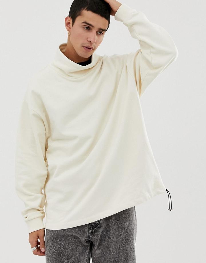 Asos Design Oversized Sweatshirt With Toggle Details In Beige