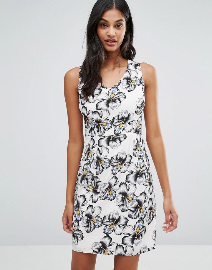 Poppy Lux Capri Palm Print Shift Dress - White