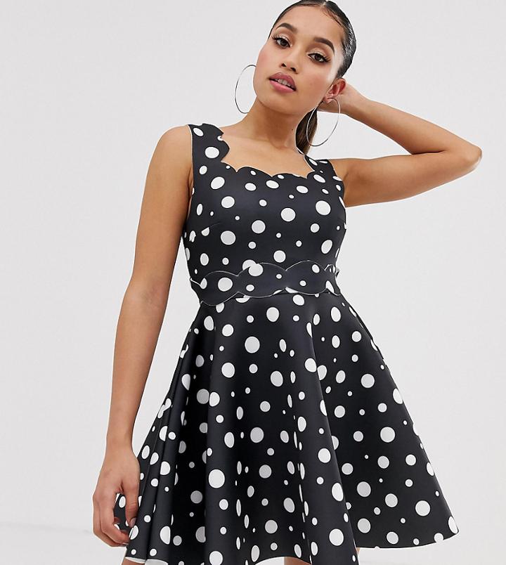 Asos Design Petite Scallop Spot Printed Mini Skater Dress - Multi