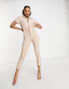 I Saw It First Elasticated Waist Utility Jumpsuit In Stone-neutral