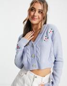 Cotton: On Embroidered Knit Cardi In Blue-blues