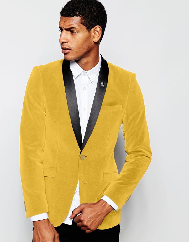 Asos Skinny Blazer In Velvet - Camel