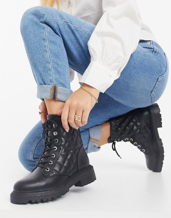 Asos Design Amy Quilted Lace Up Boots In Black