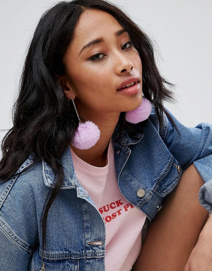 Asos Large Pom Drop Earrings - Pink