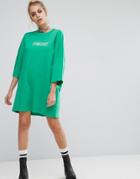 The Ragged Priest Oversized T-shirt Dress With Toxic Slogan - Green