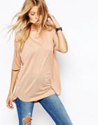 Asos Oversized Top With V- Neck And Dip Back - Nude